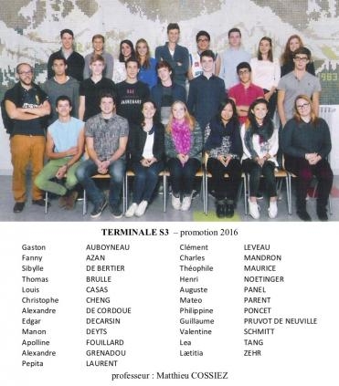 Terminale S3 - promotion 2016